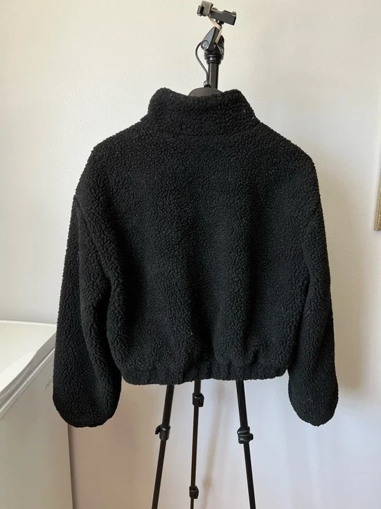 Dazy Black Zip-Up Cropped Faux Shearling Teddy Jacket Size S - Picture 8 of 12